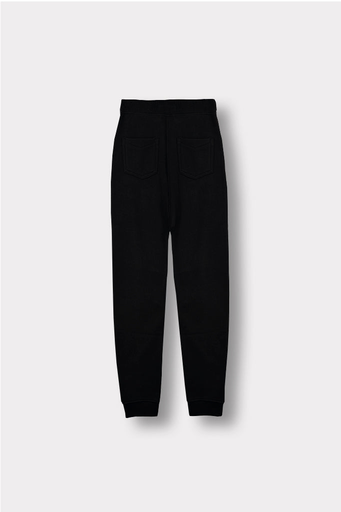 Back view of the fleece and denim joggers laid flat