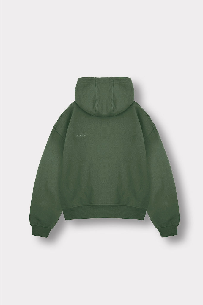 Back flat lay view of simple dark green hoodie for men