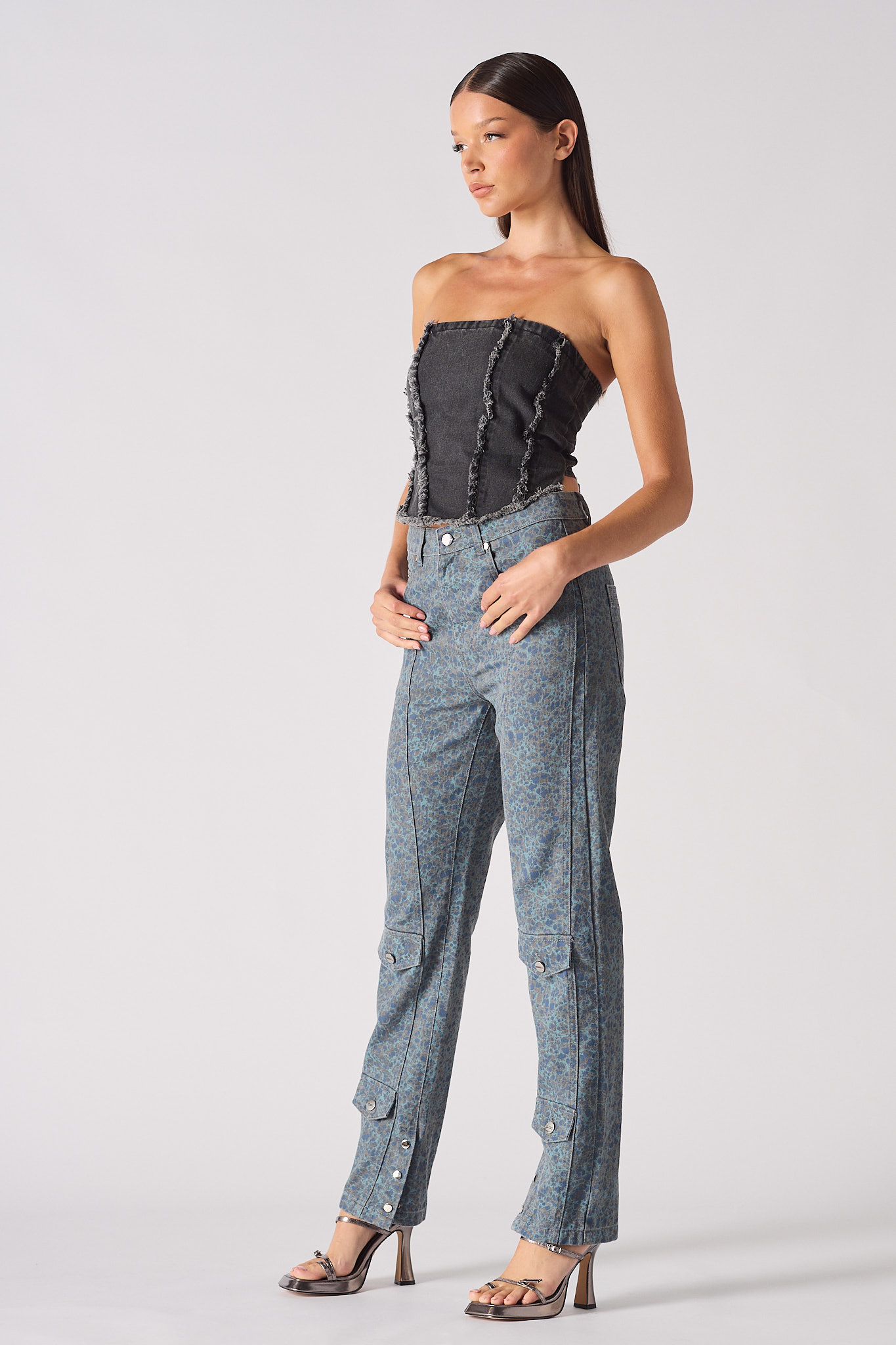 Side angle of the textured strapless corset top