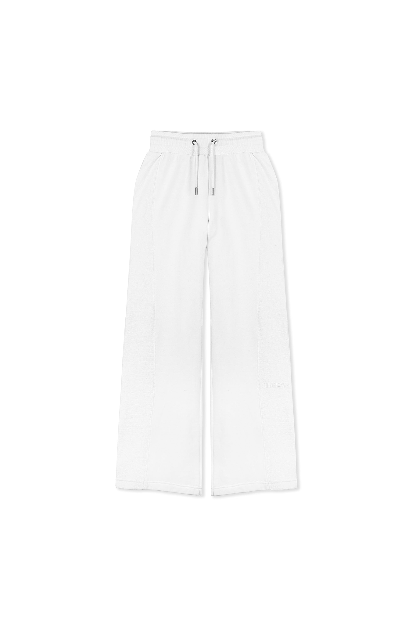 Front view of the women's white wide-leg jogger laid flat.