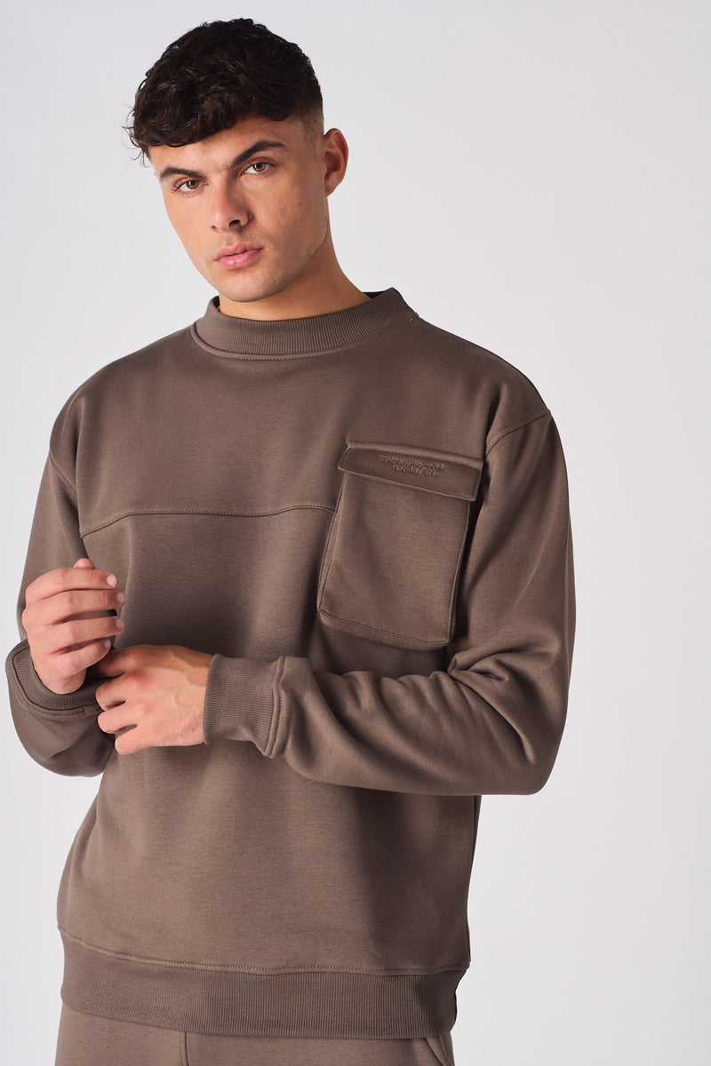 Men's brown crew neck cheap sweatshirt