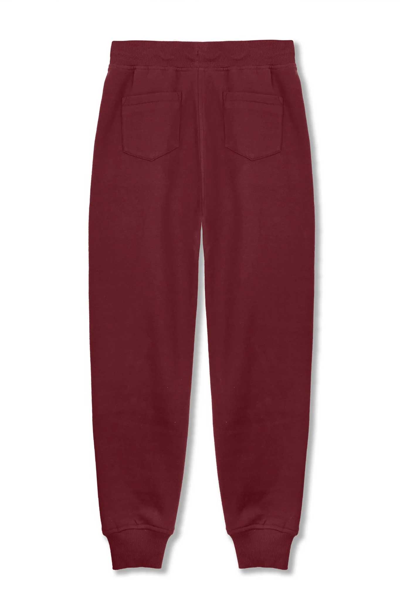 Back view of the men's dark red tapered jogger laid flat.