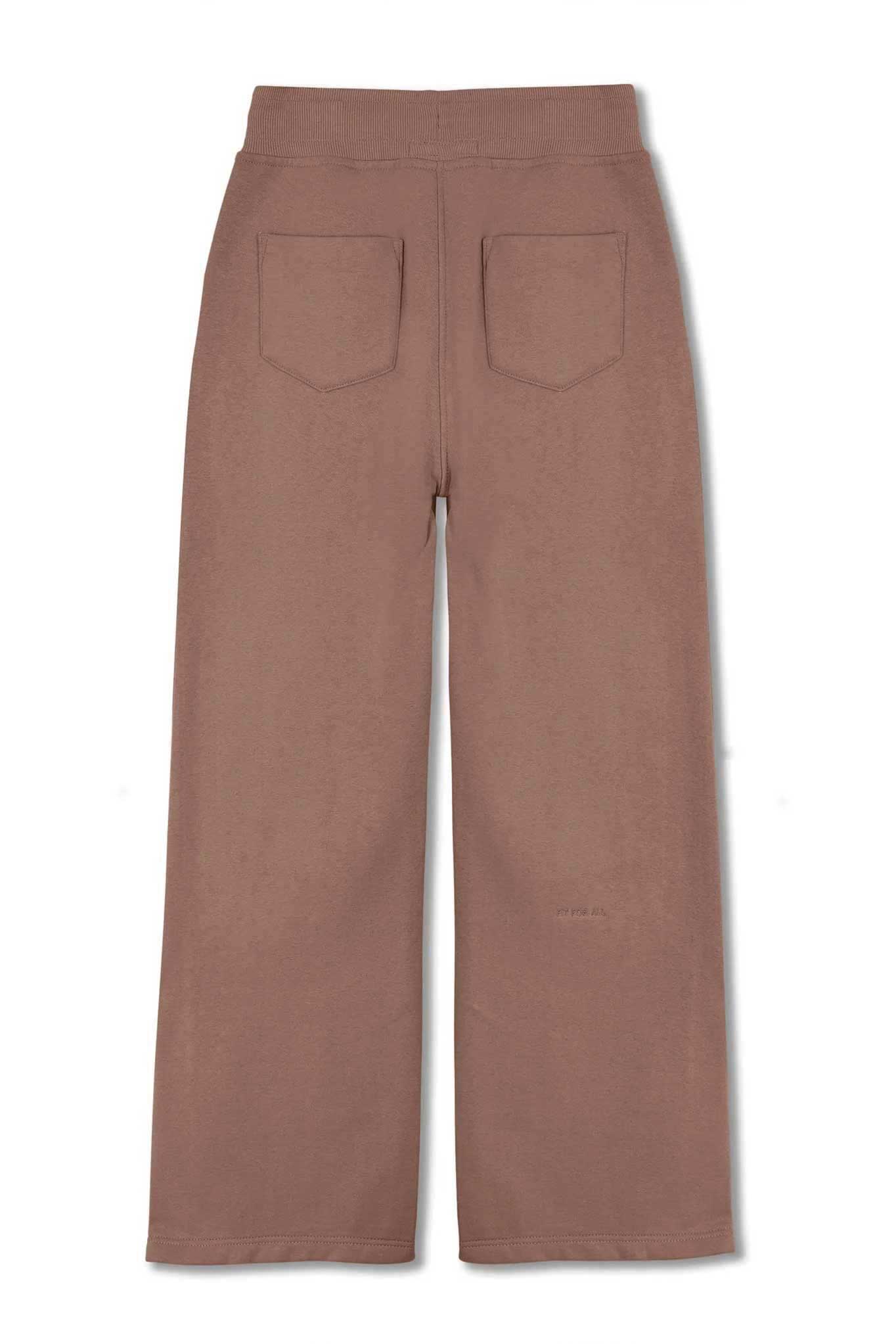 Back view of the men's brown wide-leg joggers laid flat