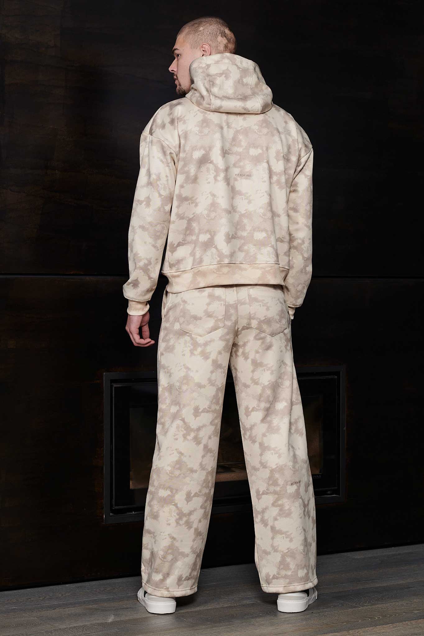 Back view of relaxed fit mens tie dye hoodie and matching joggers