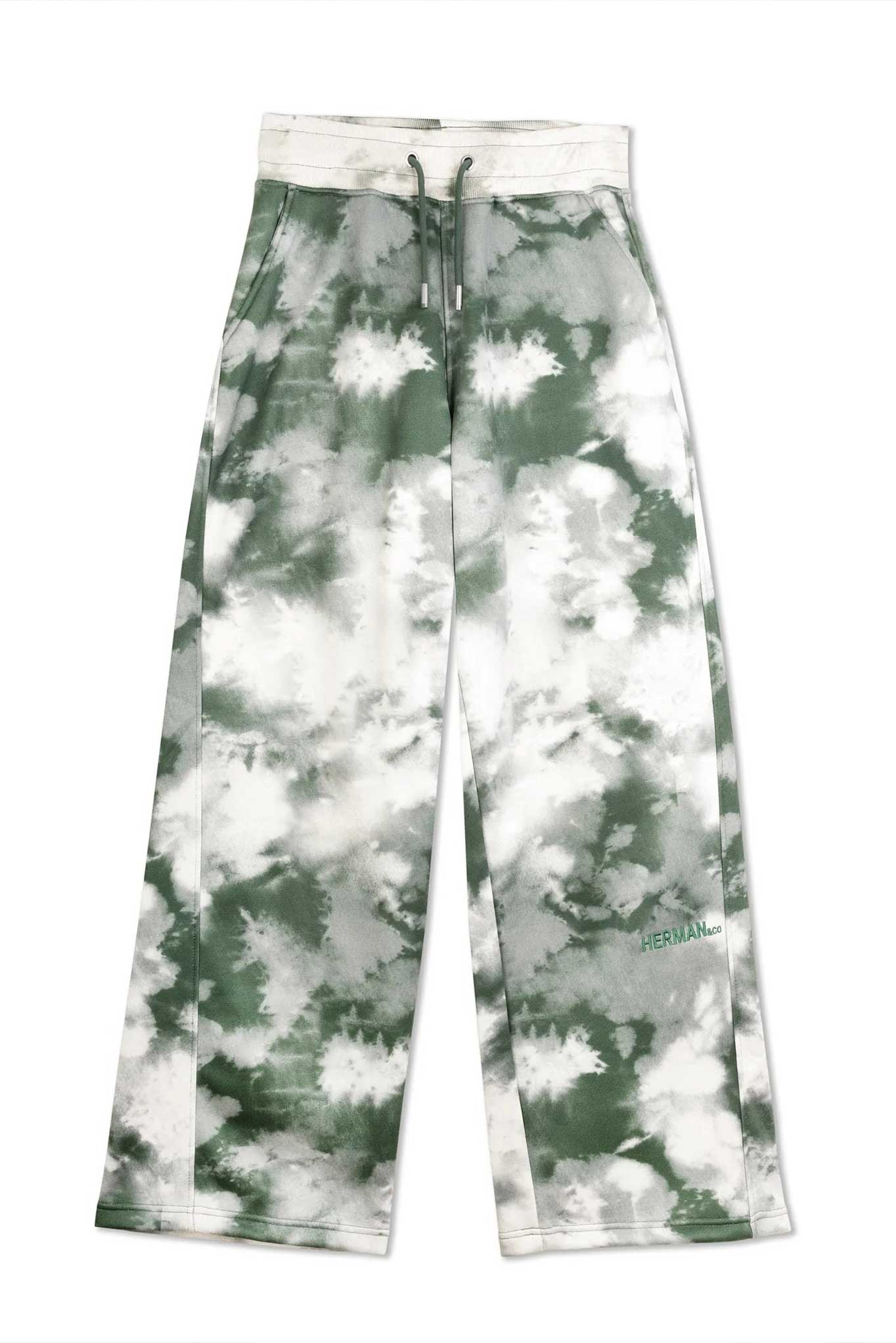 Back view of the men's tie-dye wide-leg joggers laid flat.