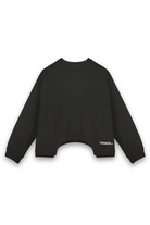 Front view of the men's black cropped crew neck jumper laid flat.