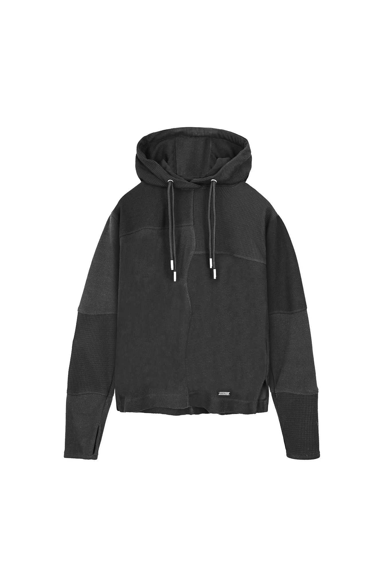 Front flat lay view of essential black drawstring hoodie women's