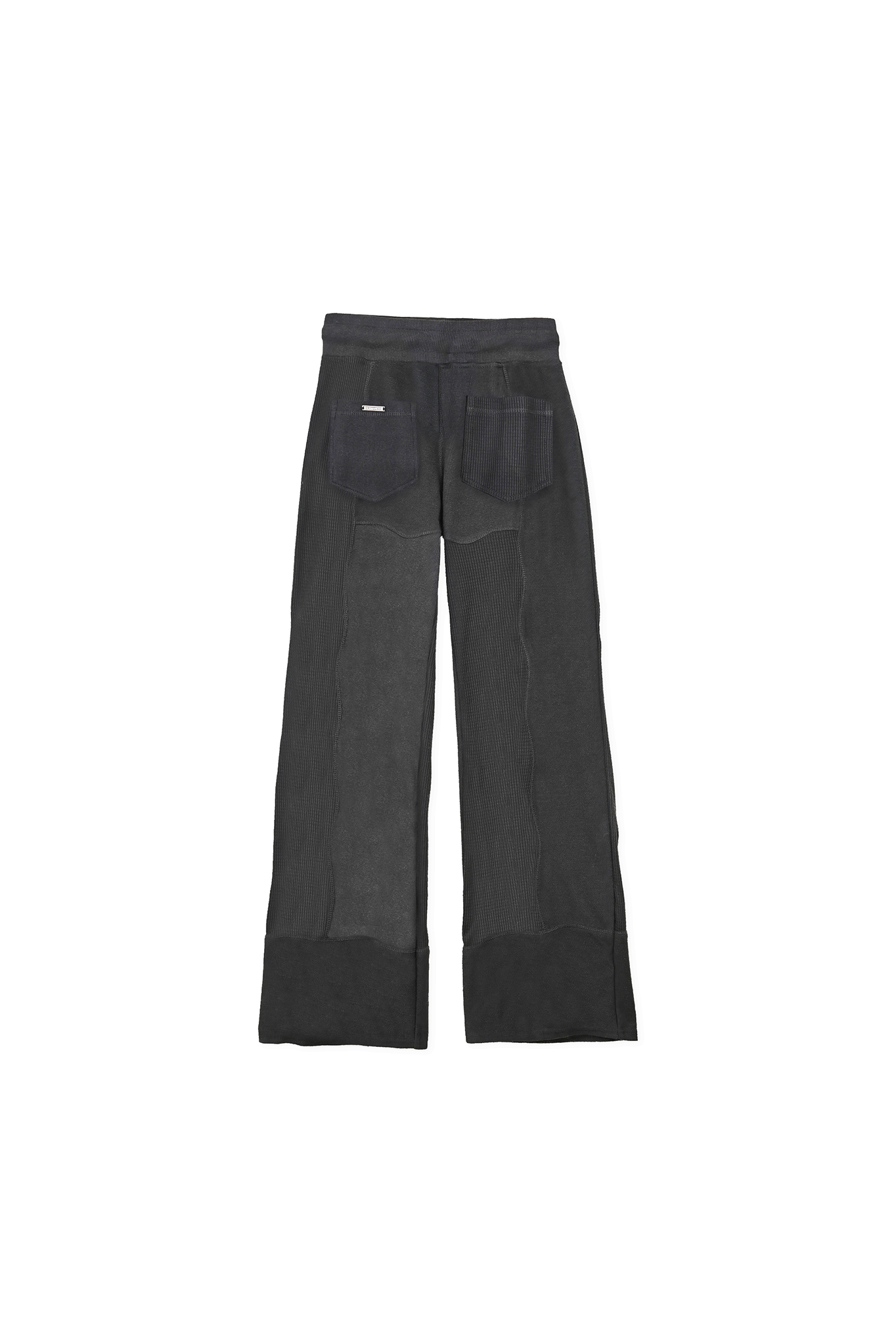 Back flat lay view of stylish black kroen joggers with wide leg