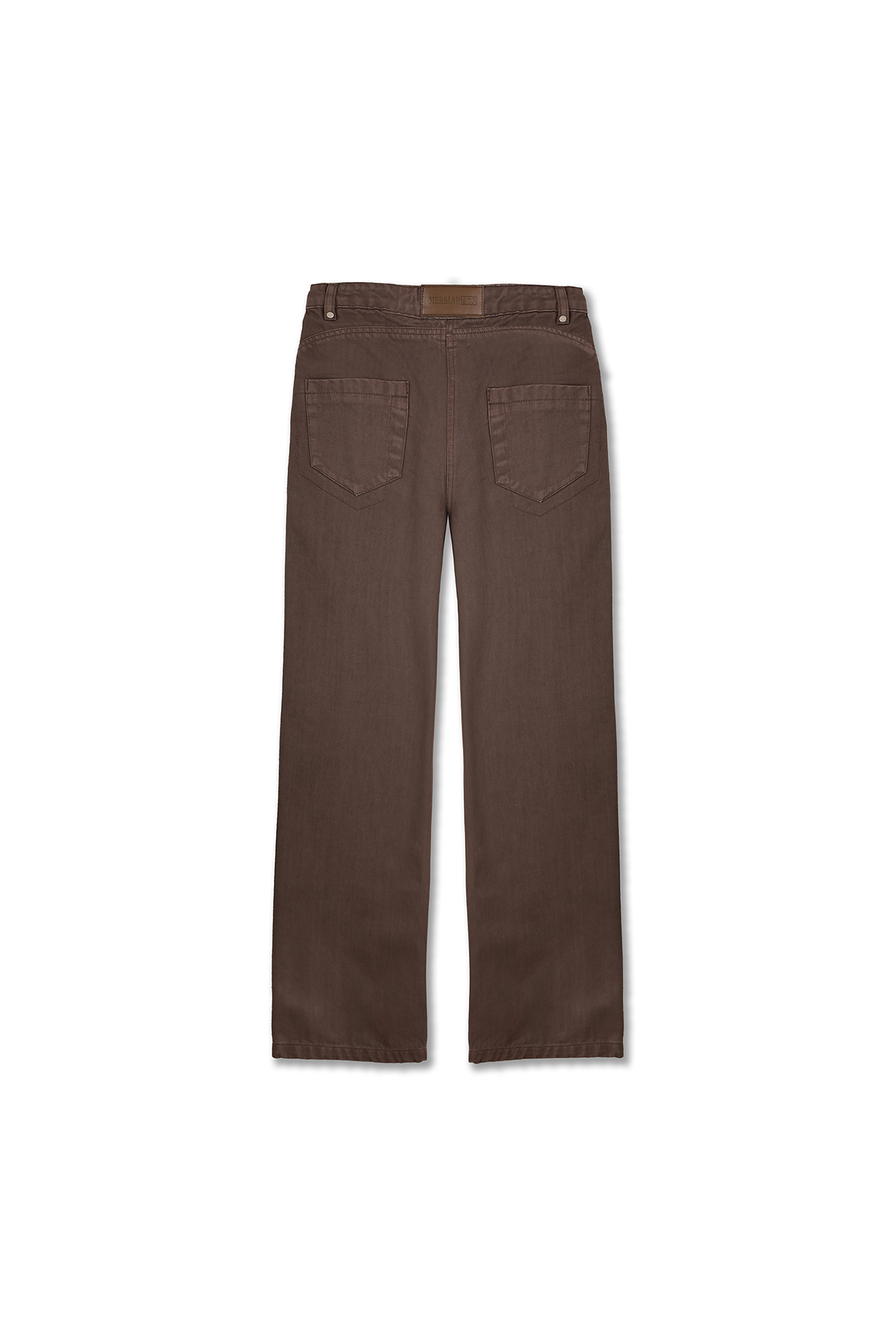 Back view of the brown wash wide-leg baggy jeans laid flat.