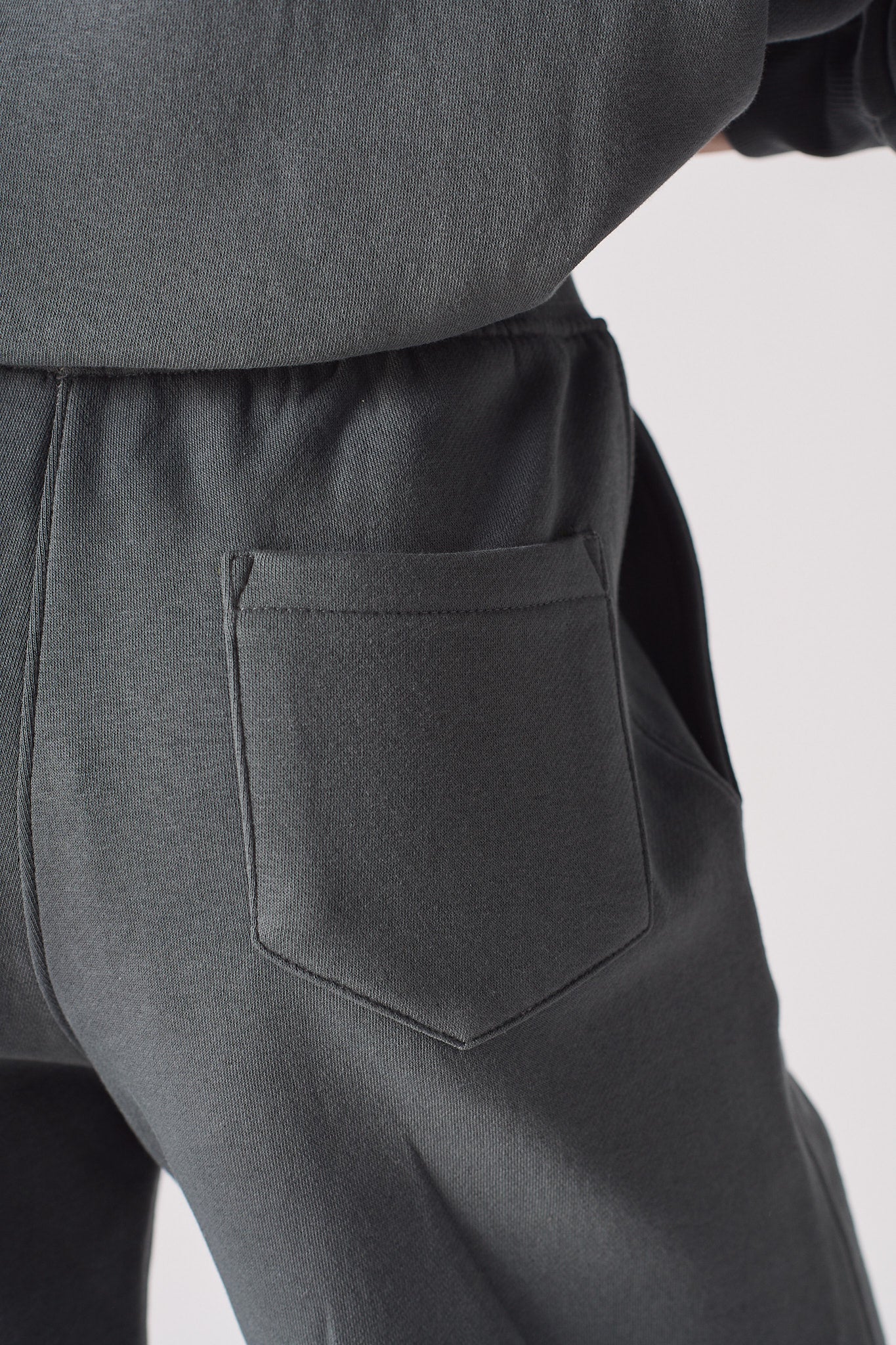 Detailed view of the pocket opening on womens fleece lounge shorts
