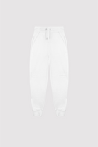Front view of the men's white tapered jogger laid flat.