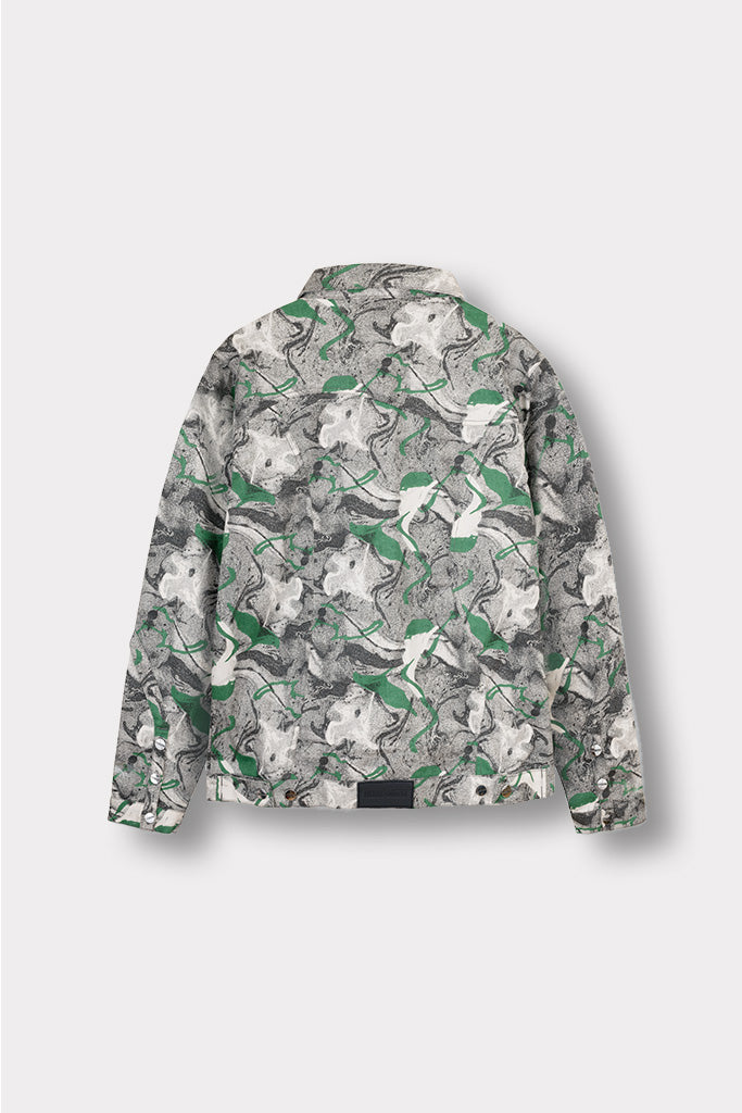 Back view of the men's psychedelic jacket laid flat.