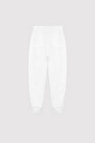 Back view of the men's tapered joggers in white, laid flat.