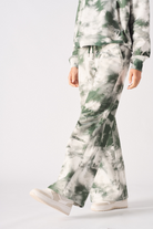 Close-up of the wide-leg hem on the women's tie-dye joggers.