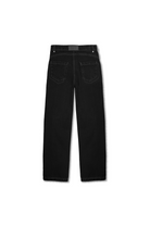 Back view of the women's black straight leg jeans laid flat.