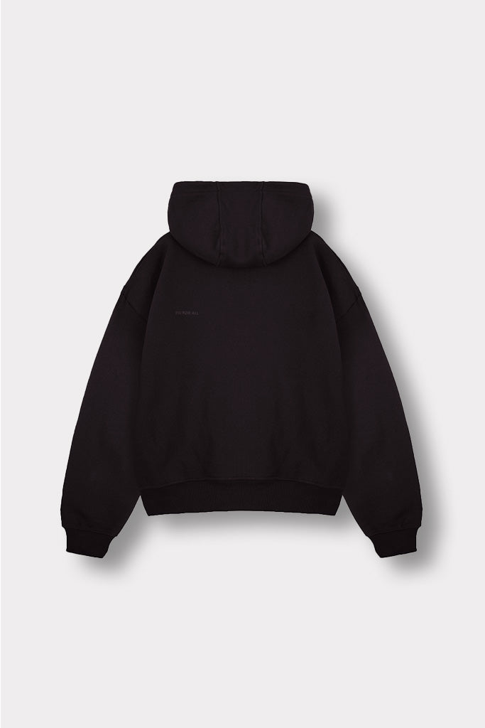Back flat lay view of simple black zip up hoodie womens