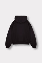 Back flat lay view of simple black zip up hoodie womens