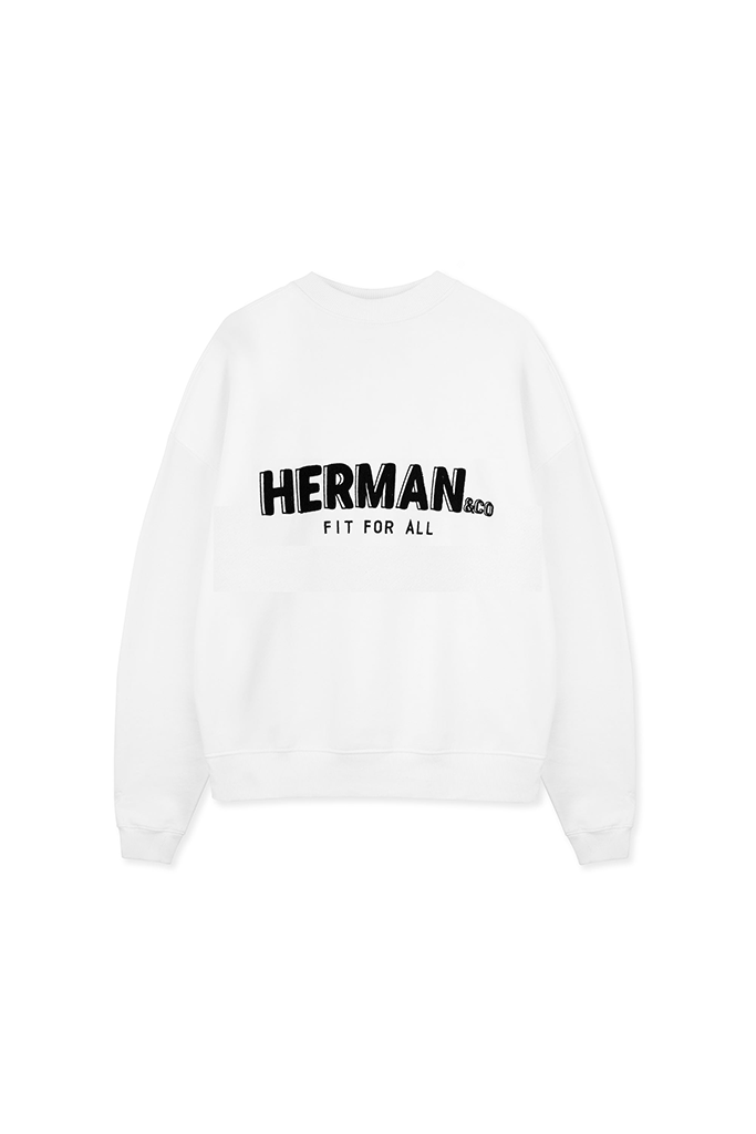Flat lay front view of essential white crewneck sweatshirt women's limited edition