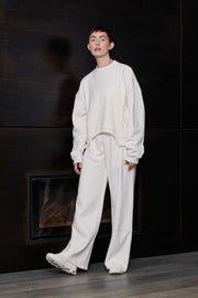 Unisex Collar Inspired Crop Crew Jumper - White
