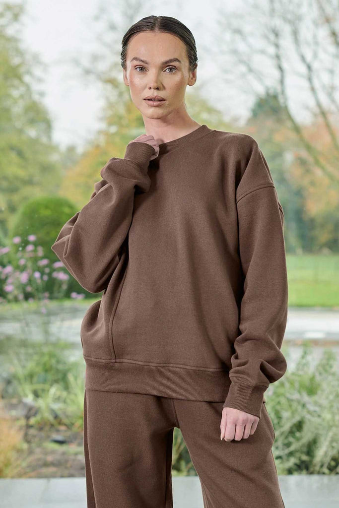 unisex oversized brown crew neck jumper - Herman&Co