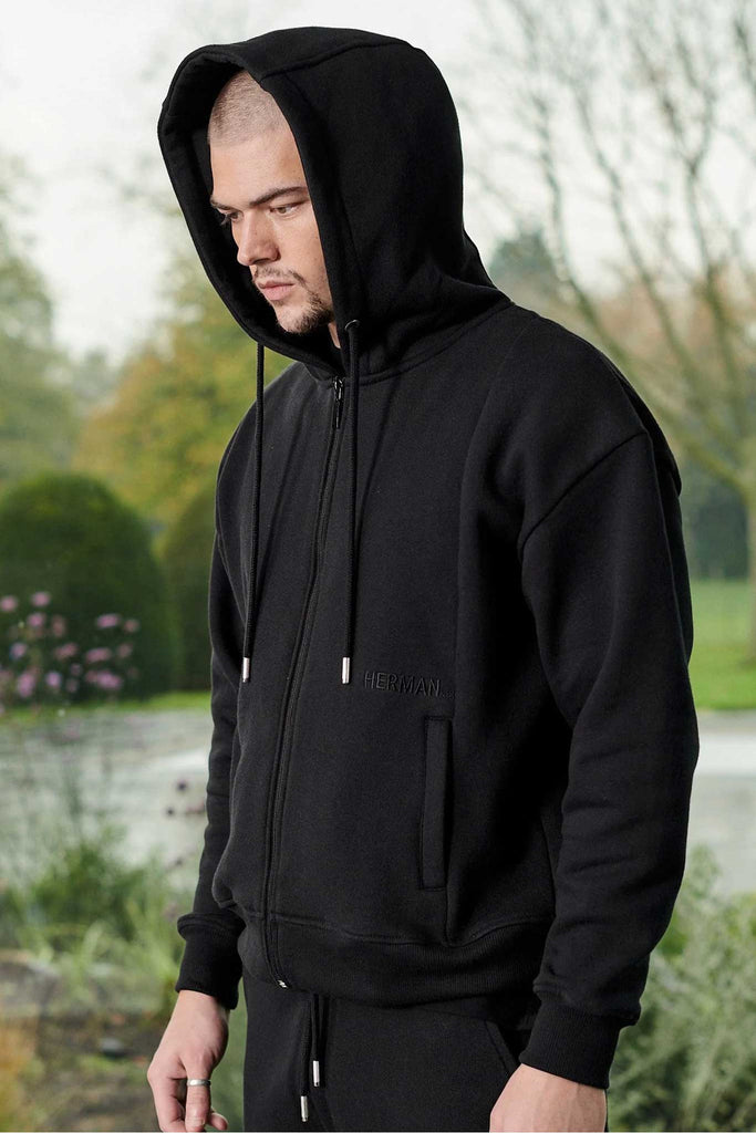 premium unisex black zip up hoodie - Herman&Co