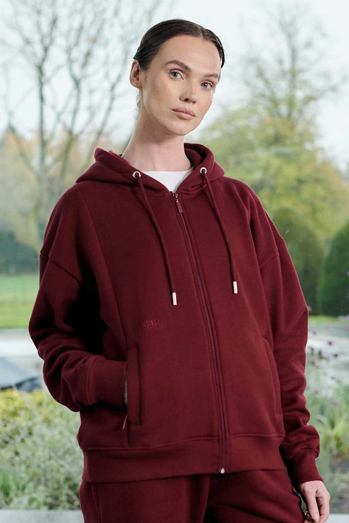 unisex oversized red zip up hoodie - Herman&Co