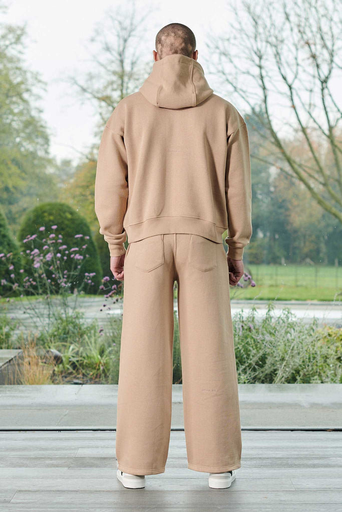 drop shoulder design unisex beige hoodie - Herman&Co