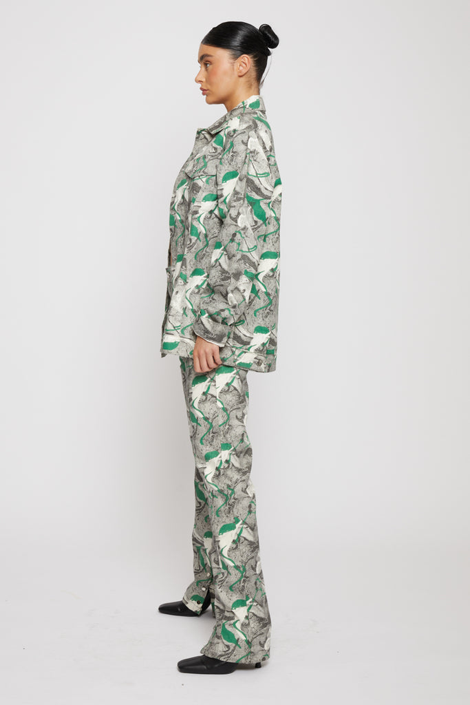premium unisex green printed denim jacket - Herman&Co