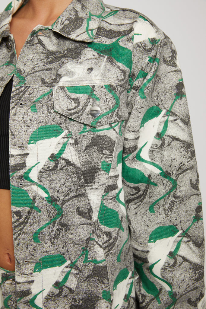 luxury unisex green printed denim jacket - Herman&Co