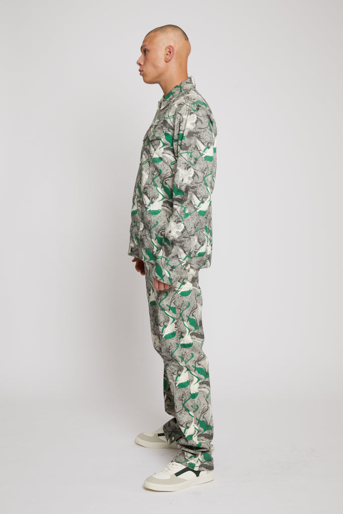 designer unisex green printed denim jacket - Herman&Co