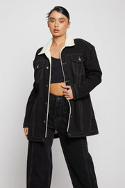 Women's Contrast stitch jacket with sherpa lining - Black
