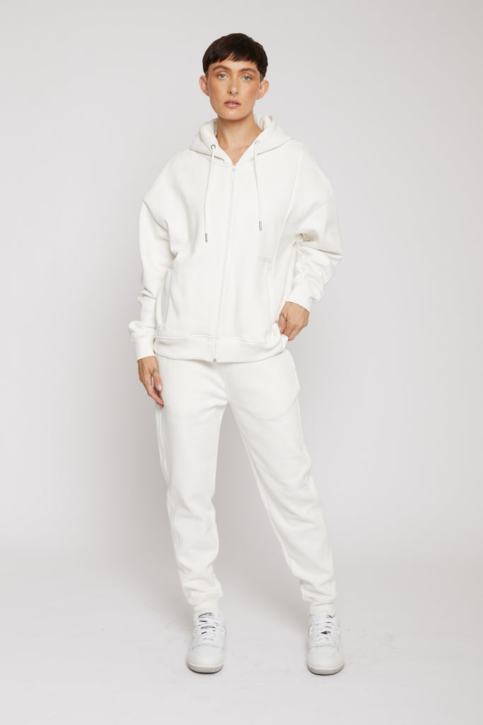 unisex white zip up  hoodie - Herman&Co