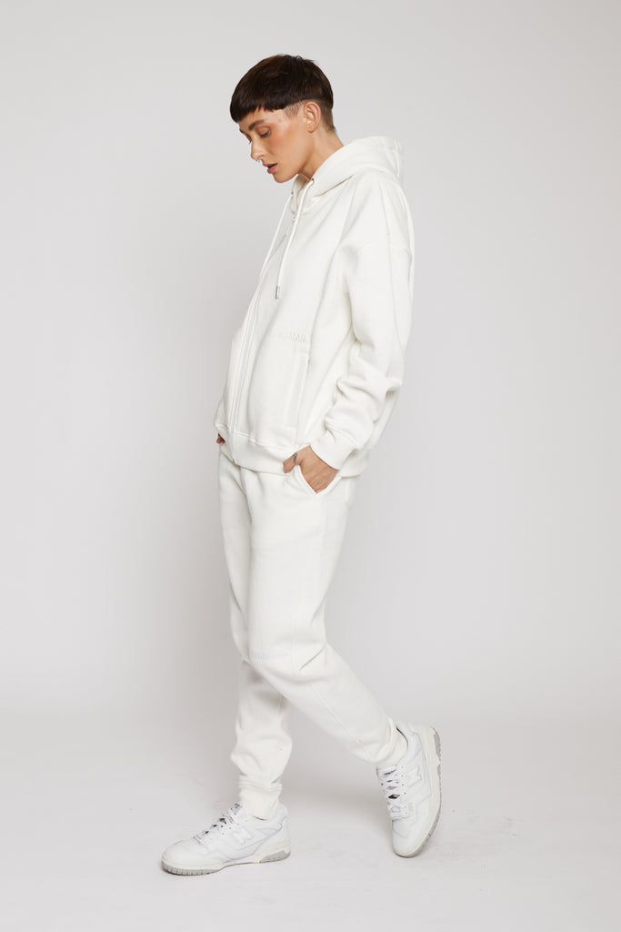 unisex fit white zip up hoodie - Herman&Co