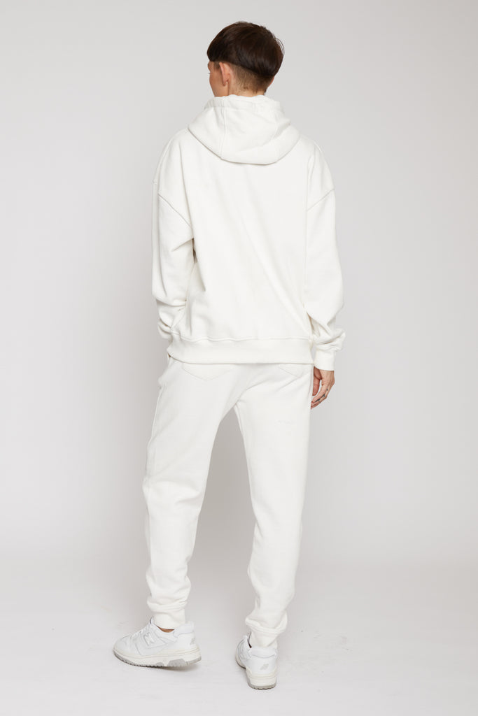 drop shoulder design unisex white zip up hoodie - Herman&Co