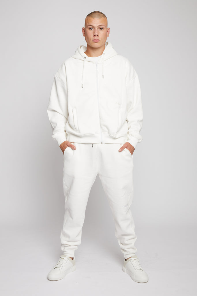 unisex white zip up tracksuit hoodie - Herman&Co