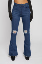 Distressed Denim Fit and Flare Jean - Dark Wash