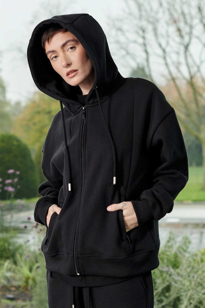 designer unisex black zip up hoodie - Herman&Co