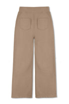 Back view of the women's beige wide-leg joggers laid flat.