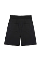 Close up detail of the soft fabric texture on black aline shorts