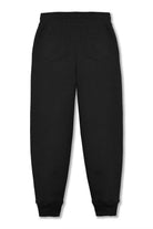 Back view of the women's black tapered joggers laid flat