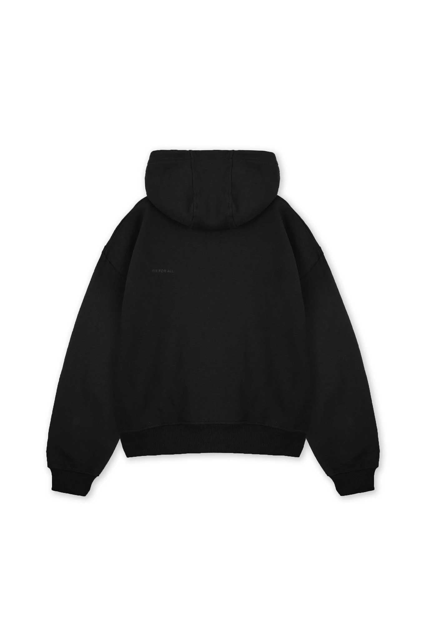 Back flat lay view of simple and comfortable black zip up hoodie men
