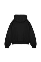 Back flat lay view of simple and comfortable black zip up hoodie men