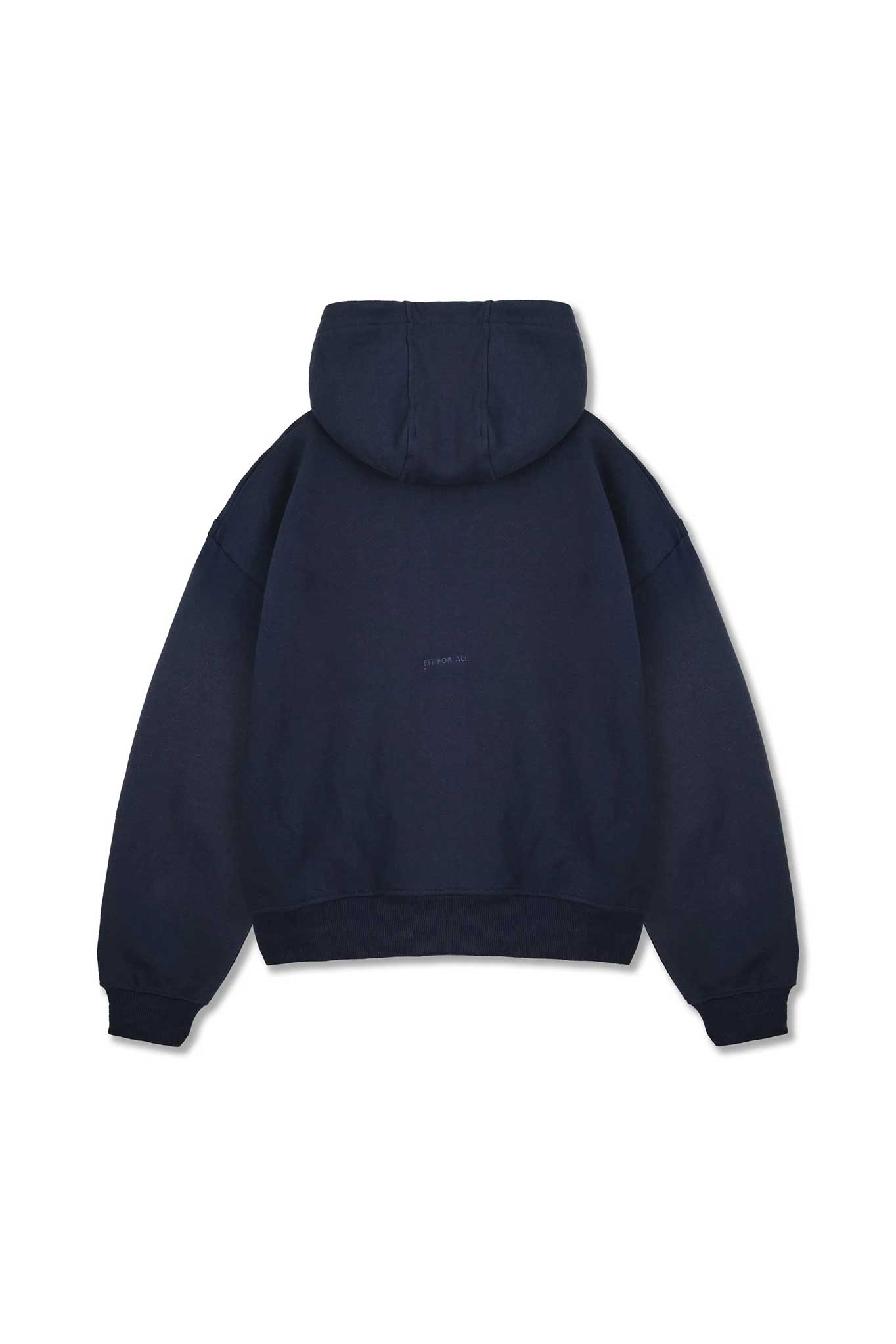 Back flat lay view of simple and comfortable mens dark navy hoodie