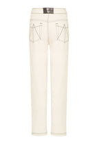 Back view of the ecru straight leg jeans laid flat