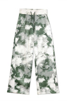 Back view of the green tie-dye joggers for women laid flat.