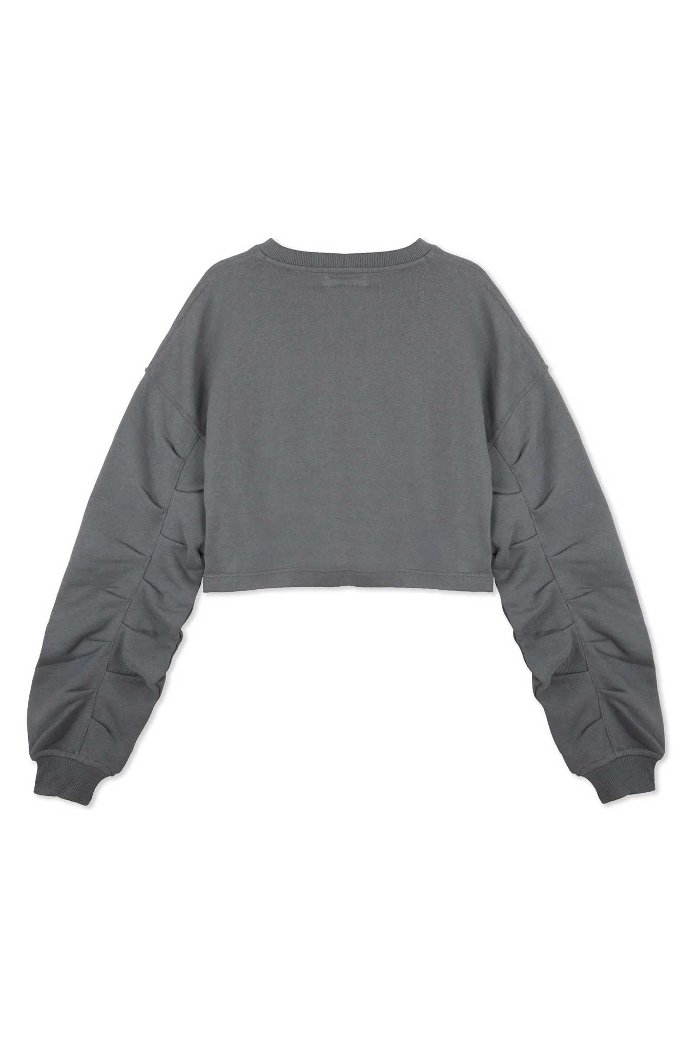 Back flat lay view of simple grey crew neck jumper womens