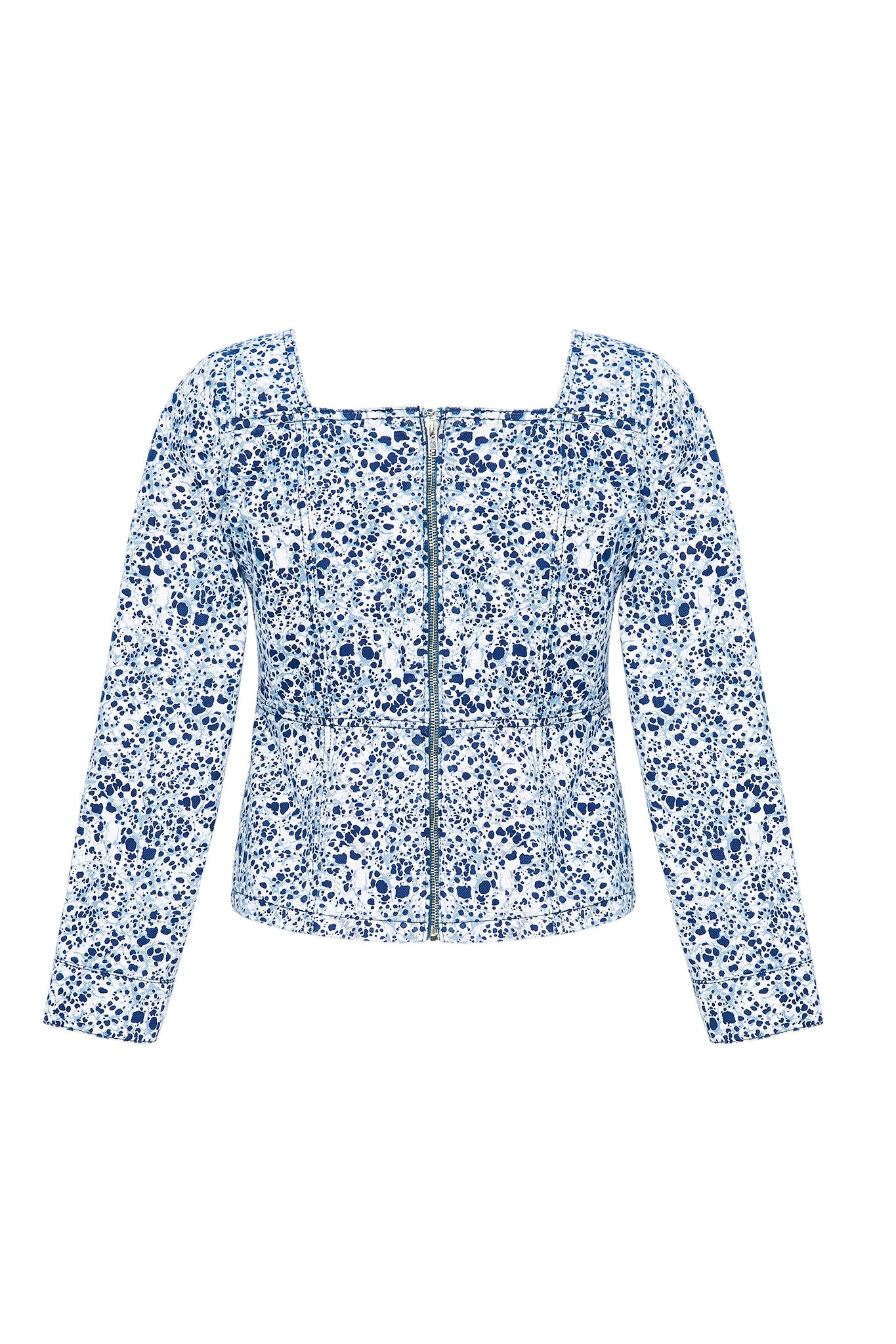 Back view of the marble crack lace-up long-sleeve top, laid flat.