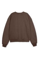 Front view of the men's brown crew neck jumper laid flat.