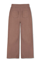 Back view of the men's brown wide-leg joggers laid flat