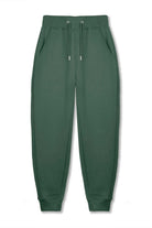 Flat lay front view of essential dark green joggers mens